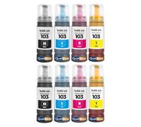 Bouteille d'encre C13T00S14A C13T00S24A C13T00S34A C13T00S44A 103 E103B E103C E103M E103Y Compatible pour Epson EcoTank L3110 L3150 L3250 L3260 L5290 Noirs et Couleurs Pack 8x70ml 51000 Pages