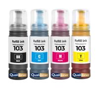 Bouteille d'encre C13T00S14A C13T00S24A C13T00S34A C13T00S44A 103 E103B E103C E103M E103Y Compatible pour Epson EcoTank L3110 L3150 L3250 L3260 L5290 Noirs et Couleurs Pack 4x70ml 25500 Pages