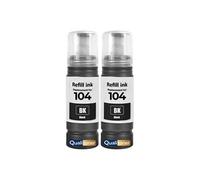 Bouteille d'encre compatible Epson E104B C13T00P140 104 Noire - Pack de 2 (2x 70ml), 9000 pages pour EcoTank