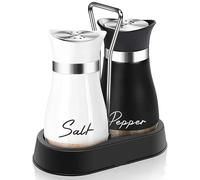 Bouteille d'épices en verre de cuisine, salière et poivrière rechargeables réglables, ensemble de 2 pièces avec étagère, distributeur d'épices avec trous verseurs Gris clair