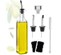 Bouteille d'huile, bouteille d'huile et de vinaigre 500 ml, verre carré haut avec 2 becs en acier inoxydable, 2 étiquettes et 1 entonnoir pour bouteilles d'huile pour la cuisine