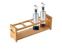 Bouteille d'huile de bois - étagère de comptoir de cuisine, 4 cordons de rangement à sous | Organisateur de support de bouteille de cuisson rustique, bac à dos de vinaigre rectangle avec base en bois