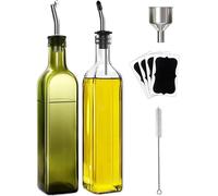 Bouteille distributrice d'huile d'olive, distributeur d'huile d'olive en verre et distributeur de vinaigre avec verseurs, bouteilles d'huile, entonnoir, brosse pour la cuisine Green 2 pieces set