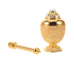 Bouteille Eau Bénite Religieuse en Verre, Motif Rose Doré, Rechargeable | Alliage de Zinc, Format Compact Portable, pour Huile Essentielle et Parfum, Usage Autel et Fêtes