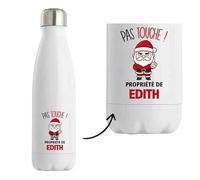 Bouteille Edith Pas Touche Père Noël - Gourde isotherme - Secret santa Cadeau Noël Humour Insolite Collègue