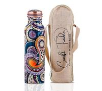 Bouteille en cuivre imprimée couvercle et sac de transport sans BPA anti-fuite renforce l'immunité soutient la digestion inspiré de l'Ayurveda 963,9 g