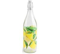 Bouteille en Verre 1,2L avec Décor Citron et Fermeture Mécanique - Hermétique, Réutilisable et Élégante pour Jus, Limonade, Eau ou Déco de Table - Style Méditerranéen Frais