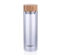 Bouteille en verre borosilicate à double paroi de 450 ml avec dessus en acier inoxydable et bois