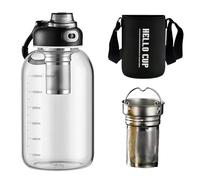 Bouteille en verre de 1 litre, gourde en verre incassable, théière avec passoire, gourde en verre, avec graduation sur le corps de la bouteille, anti-fuite à 360°, le meilleur choix pour les amateurs