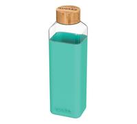 Quokka Bouteille carrée en verre 700 ml avec housse silicone et bouchon bambou Vert bleuté
