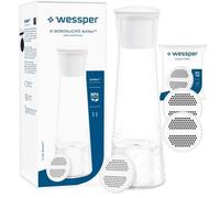 Bouteille Filtrante - Carafe à filtre en verre borosilicaté - Wessper K1 BOROSILICATE Actitex™ - 1L - Blanc - et 3 filtres