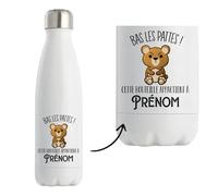 Bouteille Gourde Isotherme Prénom personnalisable bas les pattes | idée cadeau personnalisé drôle et original (Ours)