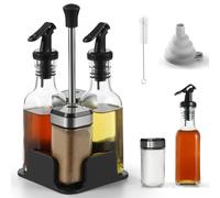 Bouteille Huile Et Vinaigre 200ML*2 & Pot a Epices 120ML*2, Set Huile & Vinaigre 5 en 1, Distributeur de Poivre avec Entonnoir & Brosse Dure(Transparent)