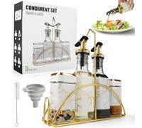 Bouteille Huile Et Vinaigre 200ML*2 & Pot a Epices 120ML*2, Set Huile & Vinaigre 5 en 1, Distributeur de Poivre avec Entonnoir & Brosse dure(Film Plastique)