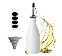 Bouteille Huile Olive, Distributeur d'Huile d'Olive, Bouteille d'Huile, Bouteille Huile Olive Ceramique, Avec Entonnoir Et Étiquettes, Pour Cuisine Barbecue Pâtes Salades Cuisson, 300ML, Blanc