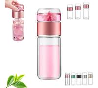 Bouteille infuseur en verre Tryteava, tasse à thé en borosilicate à double paroi avec passoire intégrée, tasse à infusion à une touche, théière portable 3 en 1(Pink,420m)