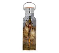 Bouteille Inox Gourde Thermo Isotherme - Famille Canard Sauvage Canetons Marche Dans L'Eau Nature - 500 ml (17 oz)