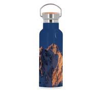 Bouteille Inox Gourde Thermo Isotherme - Levé de Soleil sur la Montagne sous un Croissant de Lune - 500 ml (17 oz)