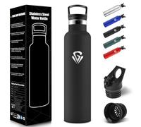 Bouteille Isotherme 1L, étanche sans BPA, Gourde Isotherme, Double Paroi, Gourde Metal, 18/8 Acier Inoxydable, Gourde Inox, avec Paille, Bouteille d'eau pour Sport, Randonnée, Bureau - Noir