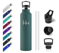 Bouteille Isotherme 1L, Gourde Acier Inoxydable, Anti Fuite et Réutilisable, Bouteille Isotherme Double Paroi, Gourde avec Paille, sans BPA, pour Voyage, Camping, Alpinisme, Bureau, Randonnée