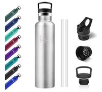 Bouteille Isotherme 1L, Gourde Acier Inoxydable, Anti Fuite et Réutilisable, Bouteille Isotherme Double Paroi, Gourde avec Paille, sans BPA, pour Voyage, Camping, Alpinisme, Bureau, Randonnée