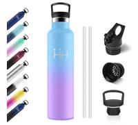Bouteille Isotherme 1L, Gourde avec en Paille, Acier Inoxydable, Gourde Inox sans BPA, Étanche et Réutilisable, Bouteille Isotherme pour Enfant, Adultes, Extérieur, Camping, Cyclisme