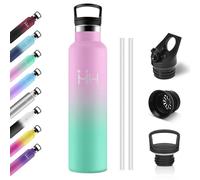 Bouteille Isotherme 1L, Gourde avec en Paille, Gourde Acier Inoxydable, Bouteille Inox sans BPA, Étanche et Réutilisable, pour Enfant, Adultes, Extérieur, Camping, Cyclisme, Bureau, Randonnée