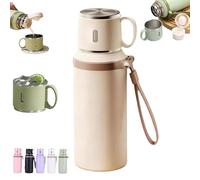 Bouteille Isotherme 2 En 1 En Acier Inoxydable 316 Avec Gobelet À Couvercle, Gourde Isolée Sous Vide Anti-Fuite, Thermos À Café Voyage À Large Ouverture 20,3 Oz / 600 Ml Pour École Et Sport(White)