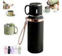 Bouteille Isotherme 2 En 1 En Acier Inoxydable 316 Avec Gobelet À Couvercle, Gourde Isolée Sous Vide Anti-Fuite, Thermos À Café Voyage À Large Ouverture 20,3 Oz / 600 Ml Pour École Et Sport(Black)
