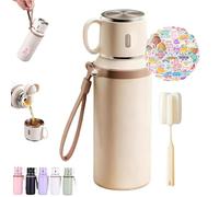 Bouteille isotherme 2 en 1 en acier inoxydable 316 avec gobelet à couvercle, grande capacité, étanche, décorée d'autocollants, thermos amovible, conserve les boissons chaudes et froides (White,600ml)