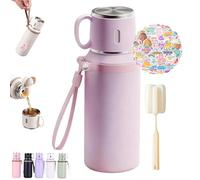 Bouteille isotherme 2 en 1 en acier inoxydable 316 avec gobelet à couvercle, grande capacité, étanche, décorée d'autocollants, thermos amovible, conserve les boissons chaudes et froides (Purple,600ml)