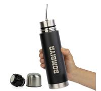 Bouteille isotherme 2 en 1 noire avec toutes les parties en acier inoxydable mat 2 en 1 qui change de couvercle est un thermos classique - Automate pour vos maquettes argentines ou terères