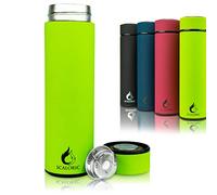 Bouteille isotherme 400 ml - Acier inoxydable : Gourde de de haute qualité en acier inoxydable - Avec tamis pour thé - Sans BPA - Anti-fuite - Pour sport, école, randonnée - Chaud 12H / 24H (vert)