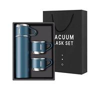 Bouteille isotherme à café en acier inoxydable avec tasse pour boissons chaudes et froides, 500 ml (bleu, trois tasses)