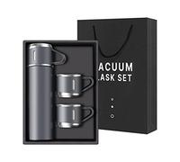 Bouteille isotherme à café en acier inoxydable avec tasse pour boissons chaudes et froides, 500 ml (gris, trois tasses)