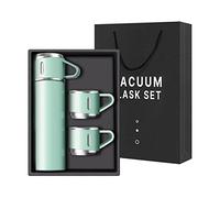 Bouteille isotherme à café en acier inoxydable avec tasse pour boissons chaudes et froides, 500 ml (vert, trois tasses)