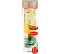 Bouteille en verre borosilicate à double paroi de 450 ml avec dessus en acier inoxydable et bois