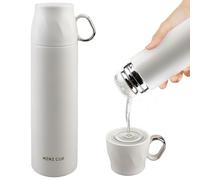 Bouteille isotherme avec gobelet, 500 ml, sans BPA, garde 12 heures chaudes et chaudes, avec gobelet et anse pour les déplacements, le travail, le sport, le bureau (blanc)