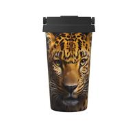 Bouteille isotherme avec imprimé léopard aux yeux profonds, tasse à café portable, tasse à eau pour le bureau et le fitness