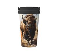 Bouteille isotherme avec imprimé troupeau de bisons d'Amérique du Nord, tasse à café portable, tasse d'eau de bureau fitness