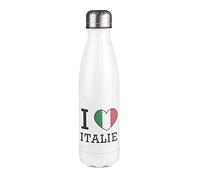 Bouteille Isotherme blanche au motif I love drapeau italie
