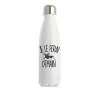 Bouteille Isotherme bouledogue français Je le ferai demain | Gourde Thermos conservation chaleur double paroi isolante et réutilisable | Idée cadeau originale et drôle