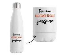 Bouteille Isotherme Comme Assistante sociale J'assure - Bottle - Idée Bouteille Isotherme Personnalisable Cadeau Anniversaire Fête Original Famille Travail Départ Collègue Retraite Noël.
