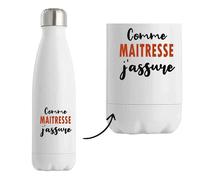 Bouteille Isotherme Comme Maitresse J'assure - Bottle - Idée Bouteille Isotherme Personnalisable Cadeau Anniversaire Fête Original Famille Travail Départ Collègue Retraite Noël.