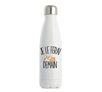 Bouteille Isotherme corgi Je le ferai demain | Gourde Thermos conservation chaleur double paroi isolante et réutilisable | Idée cadeau originale et drôle