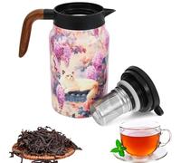 Bouteille isotherme de 1500 ml avec infuseur, motif floral vintage avec motif floral, théière vintage intégrée et infuseur à thé intégré en acier inoxydable avec couvercle pour boissons chaudes