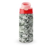 Bouteille isotherme de 350 ml avec bouchon à paille rabattable - Bouteilles en acier inoxydable étanches, motif camouflage blanc
