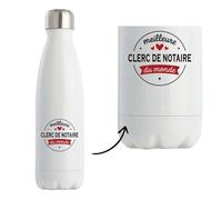 Bouteille Isotherme de la Meilleure Clerc de notaire du monde 1- Bottle - Idée Bouteille Isotherme Personnalisable Cadeau Anniversaire Fête Original Famille Travail Départ Collègue Retraite Noël.