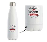 Bouteille Isotherme de la Meilleure Dentiste du monde 1- Bottle - Idée Bouteille Isotherme Personnalisable Cadeau Anniversaire Fête Original Famille Travail Départ Collègue Retraite Noël.