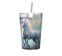Bouteille isotherme de voyage imprimée Licorns on the Run - Bouteille d'eau portable pour garder au chaud et au froid, tasse de voyage pour le bureau et le sport en voiture